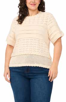 Multi Stitch Pointelle Knit Cotton Sweater