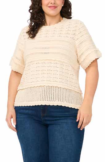 Multi Stitch Pointelle Knit Cotton Sweater