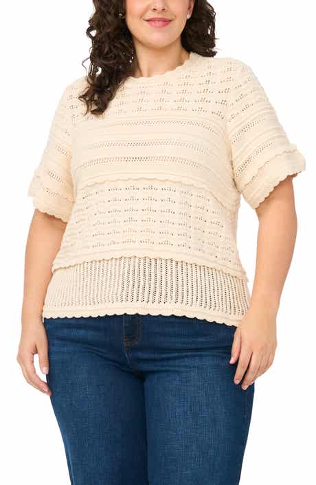 Multi Stitch Pointelle Knit Cotton Sweater