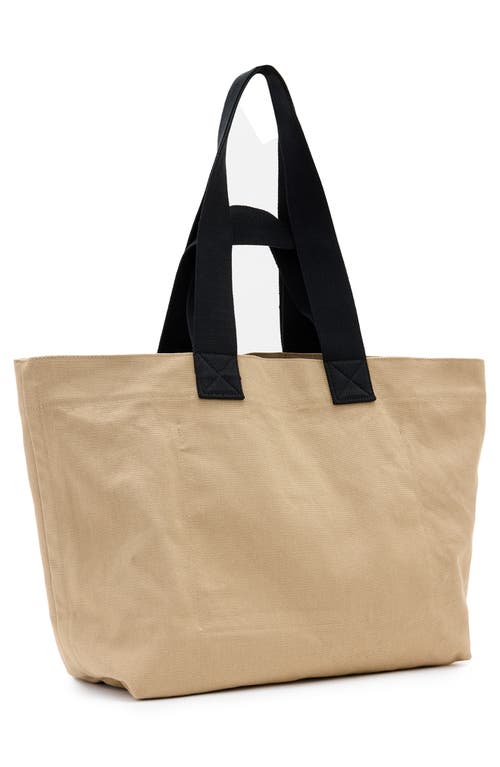 Shop Allsaints Ali Logo Cotton Canvas East/west Tote In Mink Brown