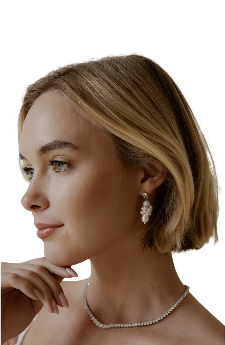 Untamed Petals Sydney Pearl Drop Earrings, Alternate, color, Silver