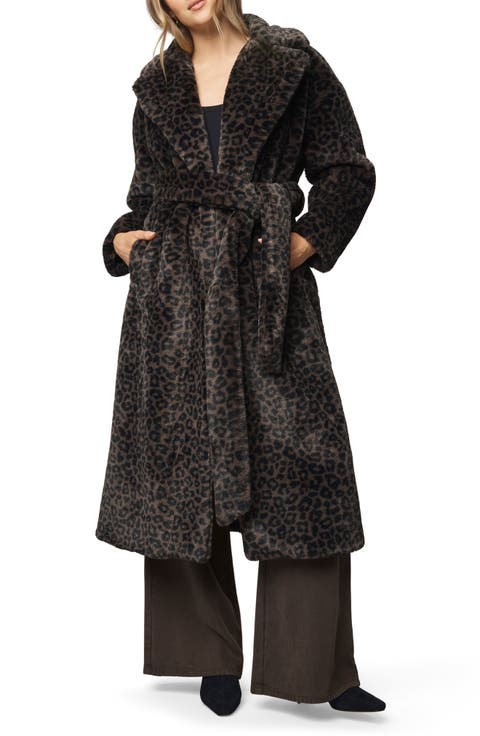 Lucia Tie Waist Long Faux Fur Coat