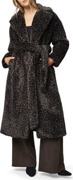 Splendid Lucia Tie Waist Long Faux Fur Coat