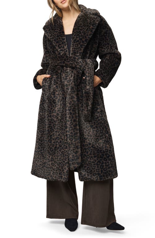Splendid Lucia Tie Waist Long Faux Fur Coat In Black