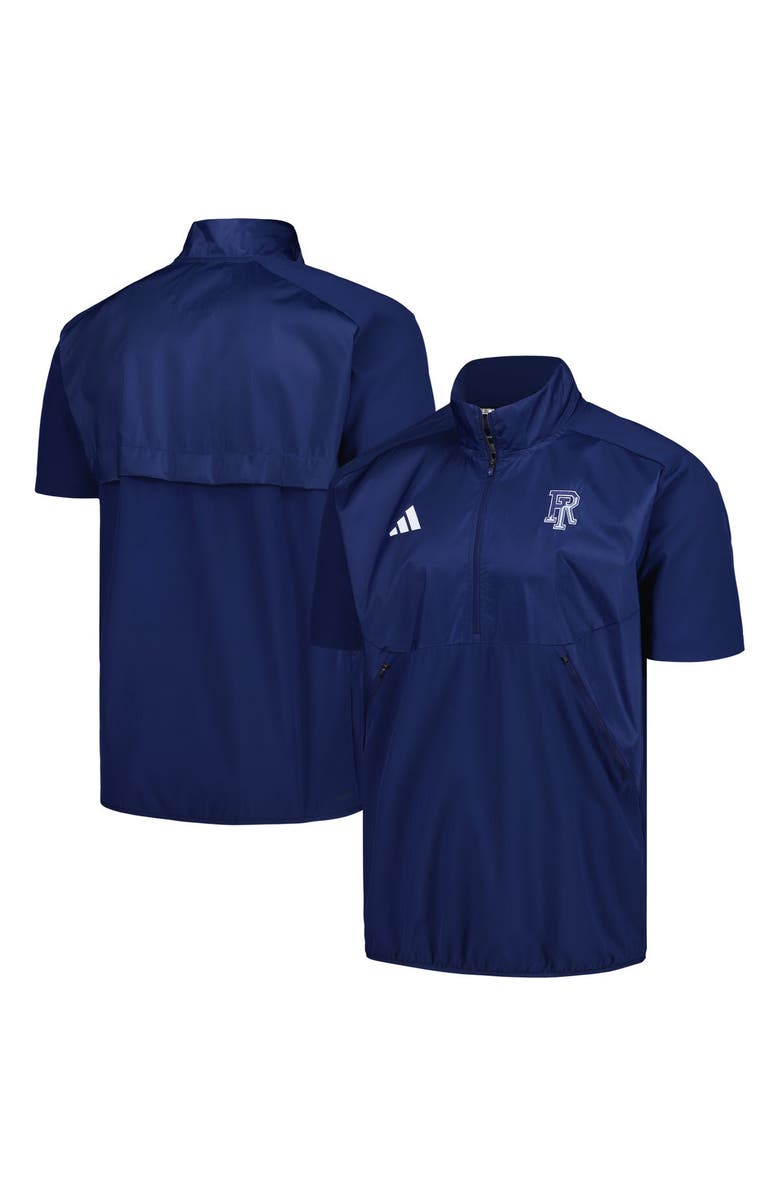 adidas Men's adidas Navy Rhode Island Rams Sideline AEROREADY Raglan Short Sleeve Quarter-Zip Jacket, Main, color,