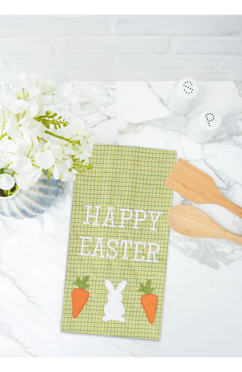 C&F Home "Happy Easter" Bunny Rabbit & Carrots 100% Cotton Green Plaid Dishtowel, Alternate, color, Green