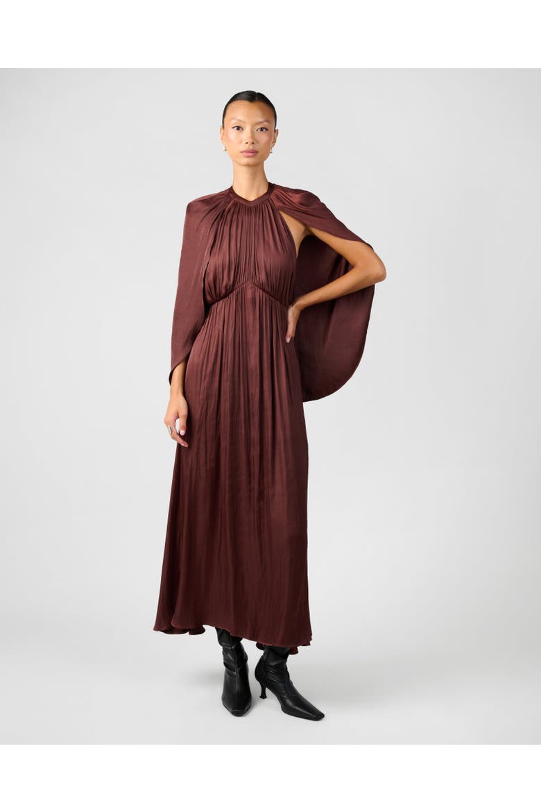 Halter Cape Midi Dress, Main, color, CHERRY