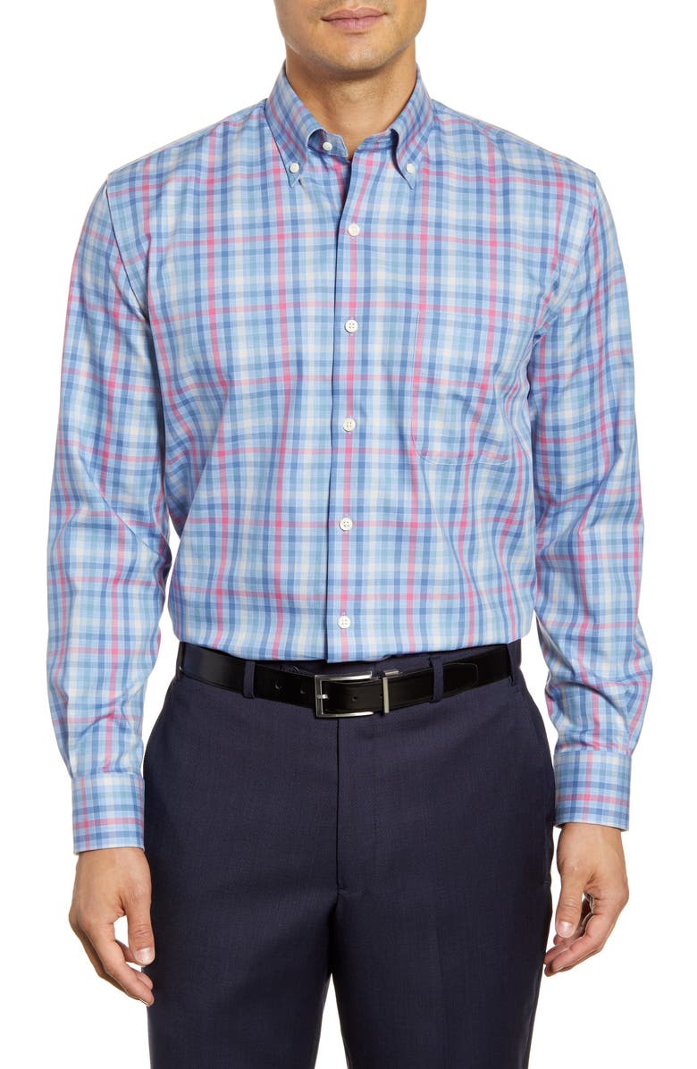 Peter Millar Baker Island Regular Fit Check Button-Down Sport Shirt, Main, color, 