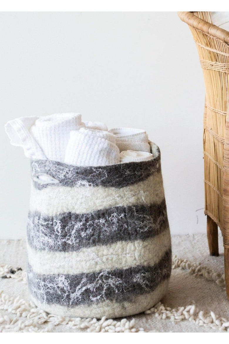 Ingobozi Woven Wool African Storage Basket, Main, color, White