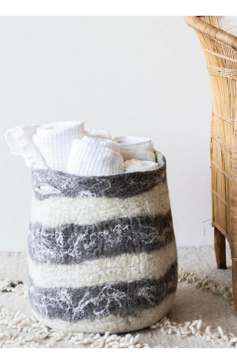 kanju Interiors Ingobozi Woven Wool African Storage Basket, Main, color, White