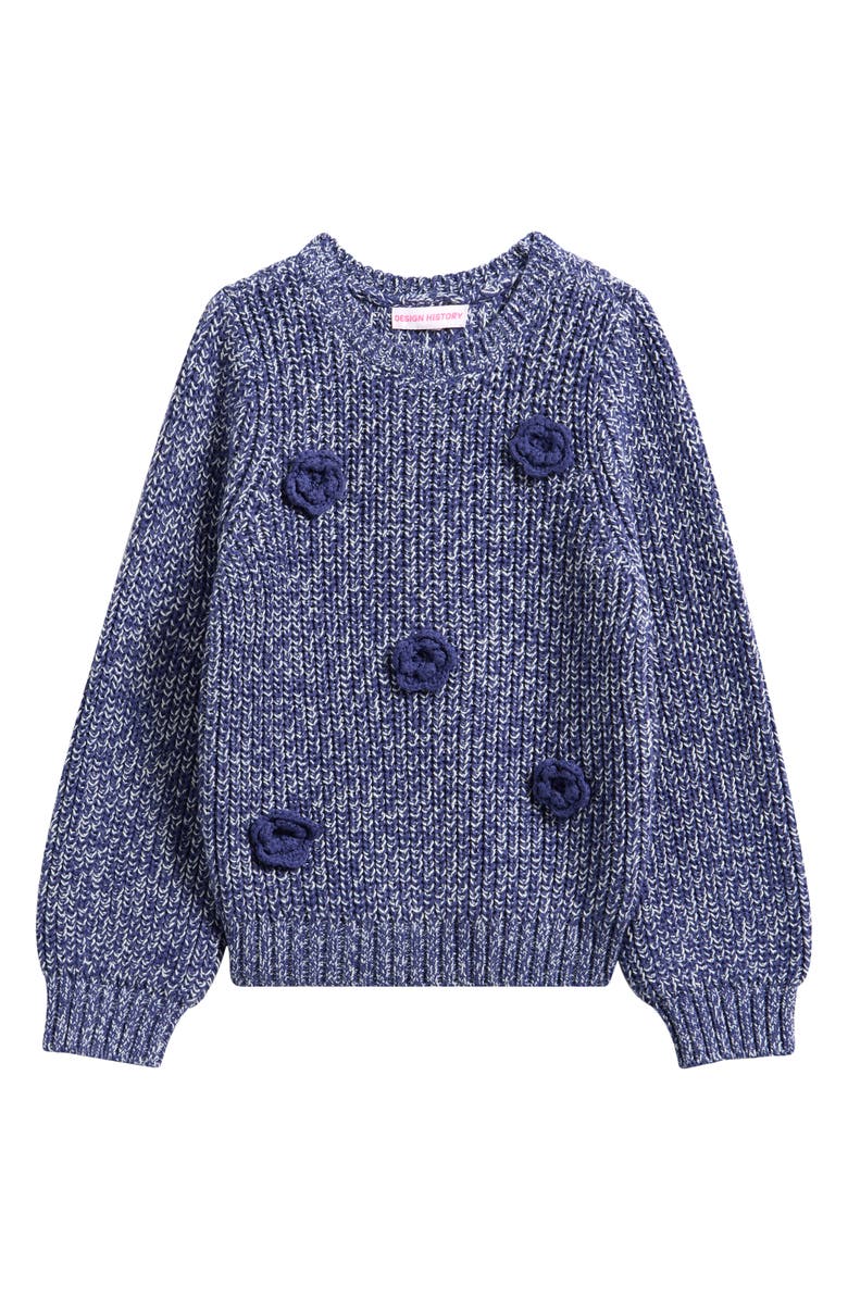 Design History Kids' 3D Flower Sweater, Main, color, Navy Sky Combo