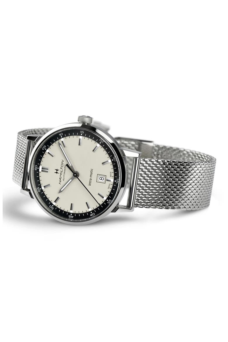 American Classic Intra-Matic Automatic Mesh Strap Watch, 40mm, Alternate, color, SILVER/ WHITE