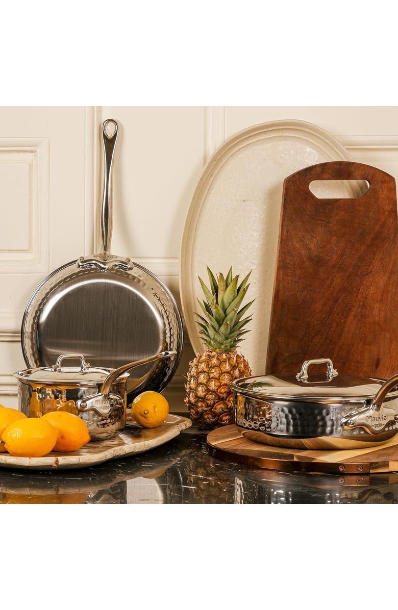 Mauviel M'elite 3.2 Quart Splayed Saute Pan & Lid, Cast Stainless Steel Handle, Alternate, color, Silver