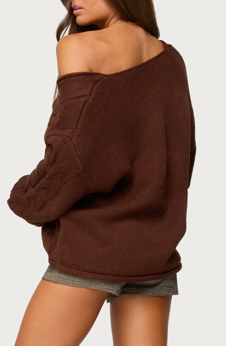 EDIKTED Inga Oversize Cable Stitch Sweater, Alternate, color, Brown