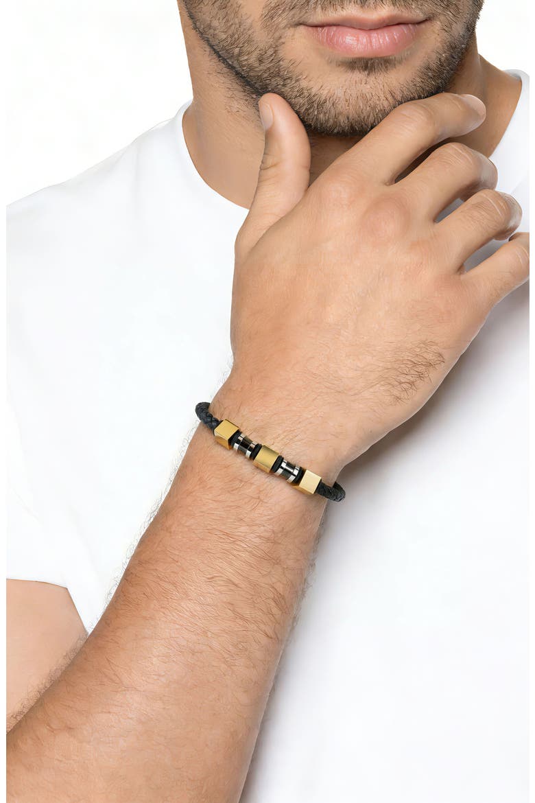 Men's Ornaments Leather Bracelet, Alternate, color, GOLD