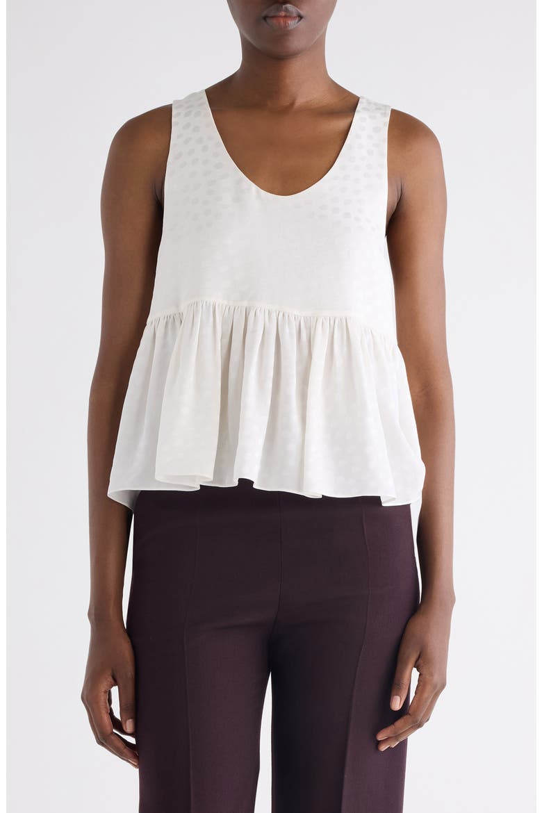 Polka Dot Jacquard Organic Silk Crêpe de Chine Tank, Main, color, ICONIC MILK