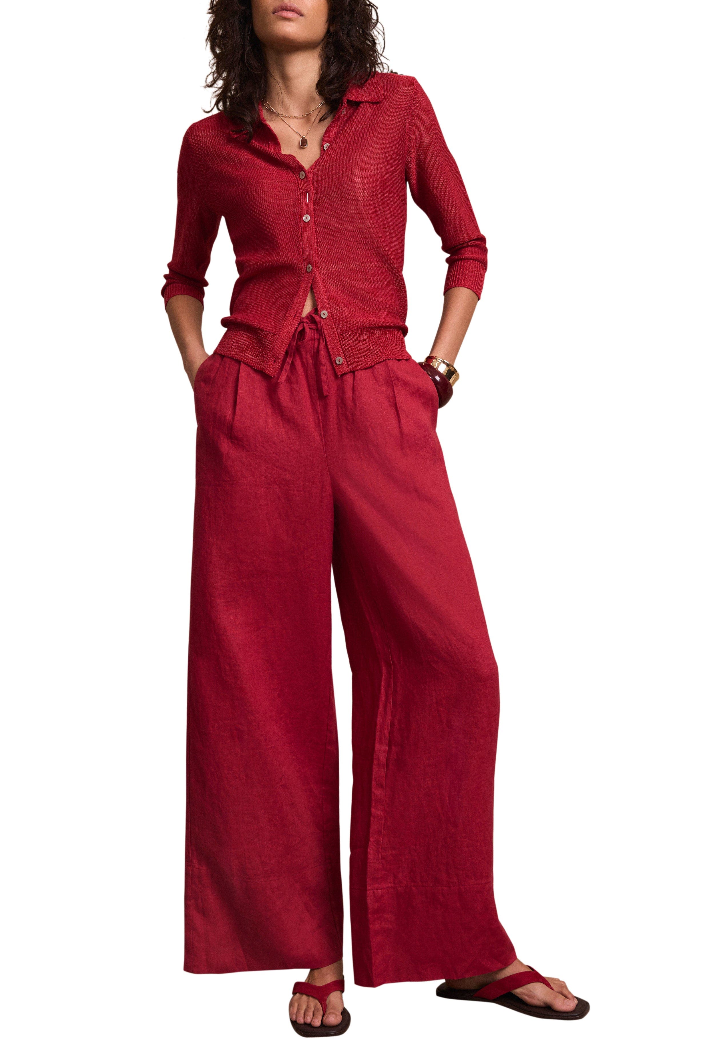 Linen Drawstring Wide Leg Trousers - image 3