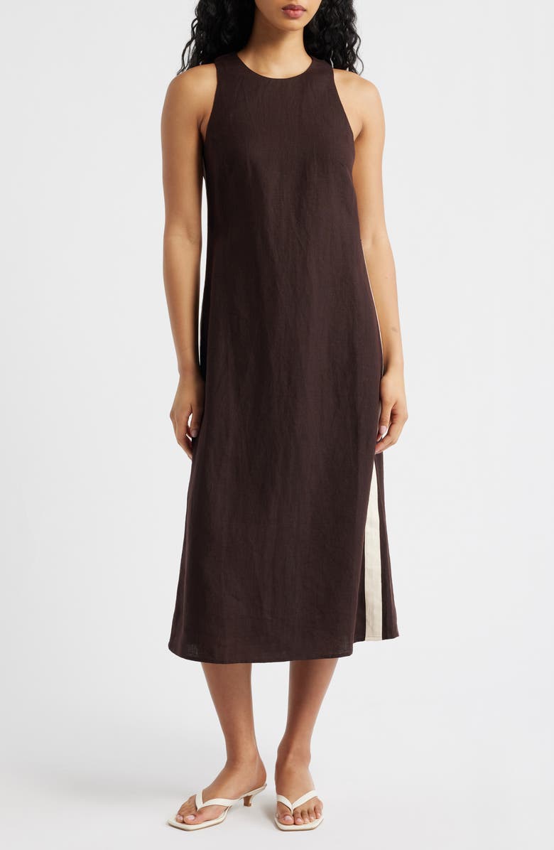 Madewell Sleeveless Linen Maxi Dress, Main, color, Cocoa