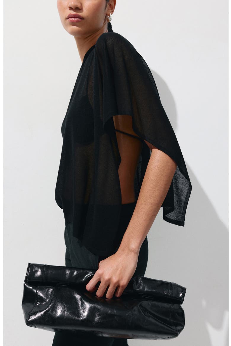 Asymmetrical Knitted Cape, Alternate, color, BLACK