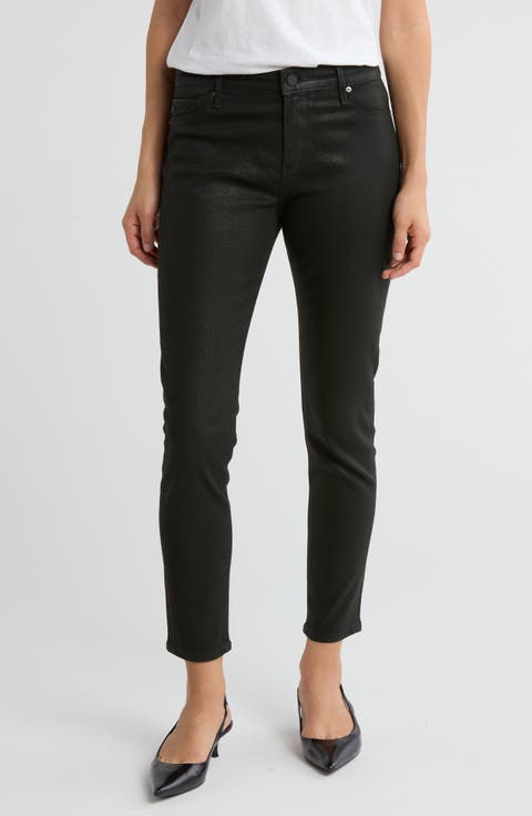 The Farrah High Rise Ankle Skinny Leather Panel Denim Pants