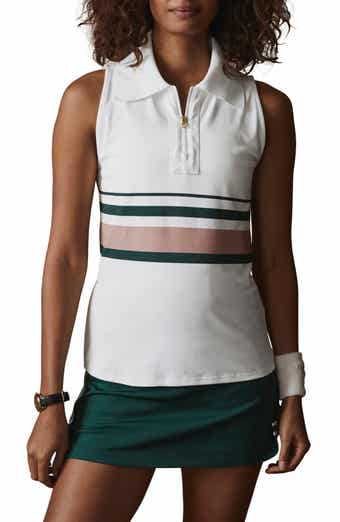 Varley Darnell Stripe Sleeveless Performance Piqué Polo