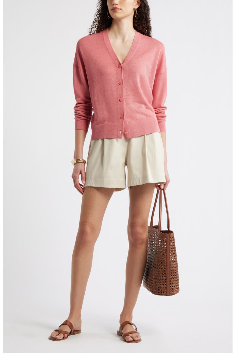V-Neck Linen & Viscose Cardigan, Alternate, color, PINK CLAY