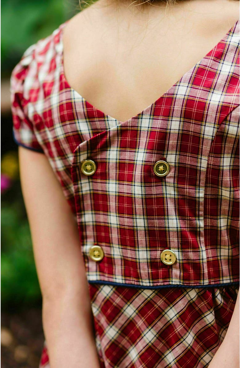 Hope & Henry Girls' Organic Short Sleeve Schoolgirl Dress, Toddler, Alternate, color, Dark Red Collegiate Check