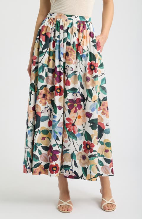 Maeve Floral Organic Cotton Ankle Skirt