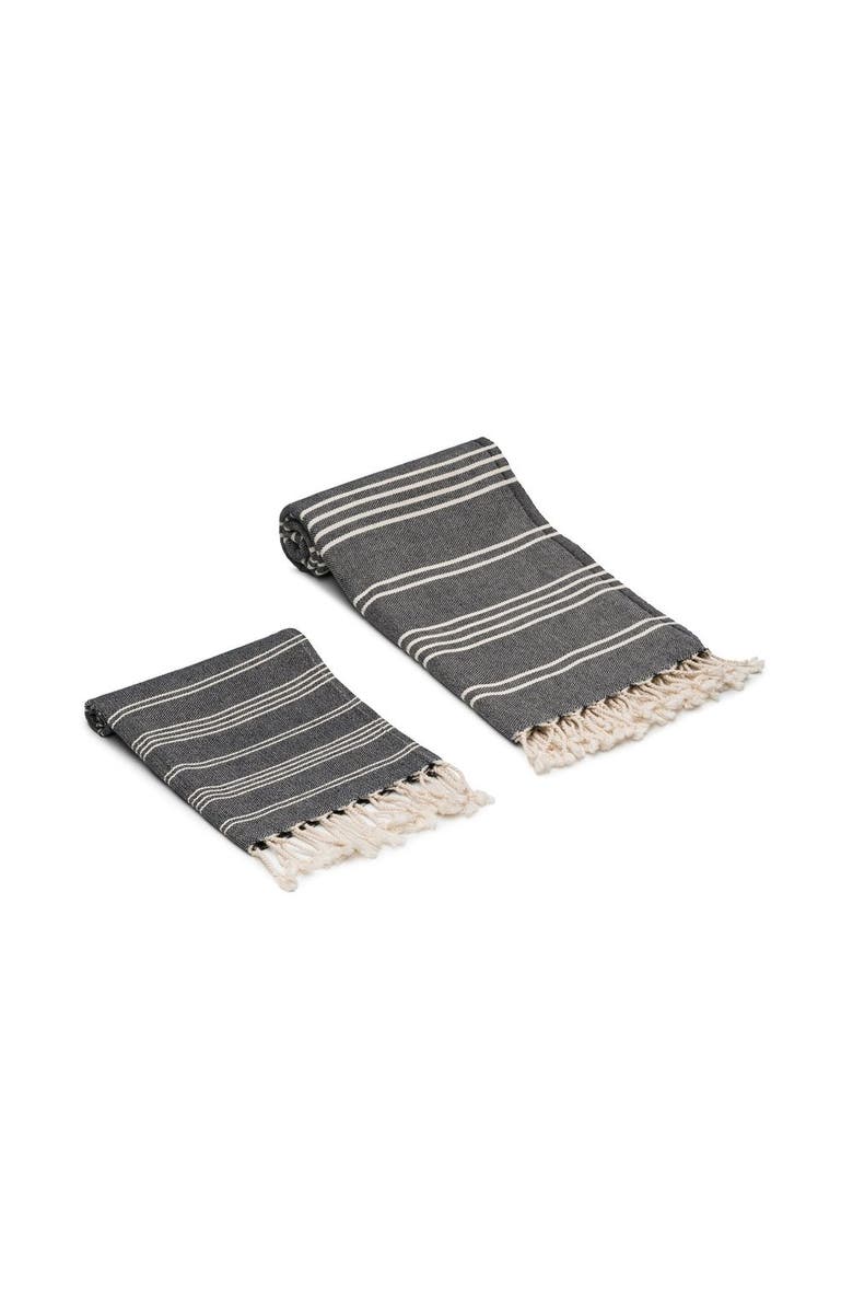 Oliviera Home Essential Stripe Turkish Cotton Bath and Hand Towel - Set, Alternate, color, Black