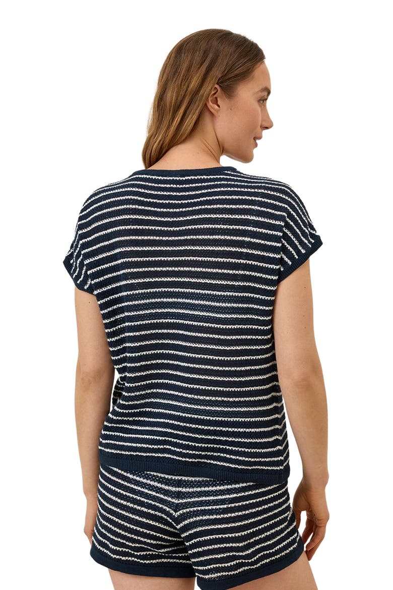 Beachside Linen Short Sleeve Top Made with Organic Cotton, Alternate, color, Capri Stripe