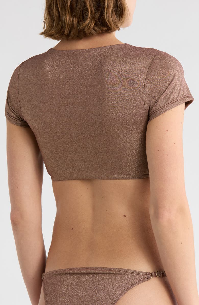 Vitamin A<sup>®</sup> Gemma Ruched Short Sleeve Bikini Top, Alternate, color, Bronze Brown
