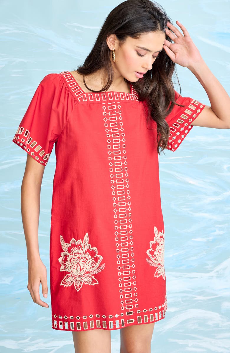 The Good Journey Embroidered Shift Dress, Alternate, color, Red/ Beige