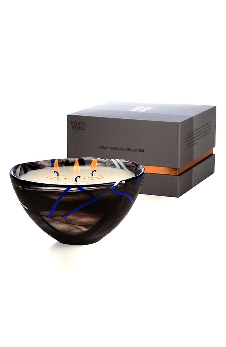 Kosta Boda Three-Wick Candle in Glass Bowl, Main, color, Black
