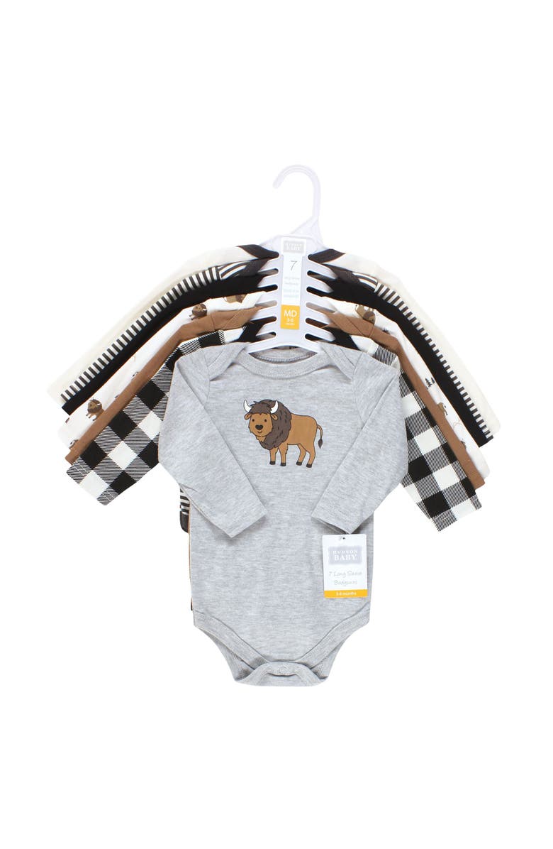 Hudson Baby Long-Sleeve Cotton Bodysuit Collection 7-Piece Set, Alternate, color, Wild Buffalo 7-Pack