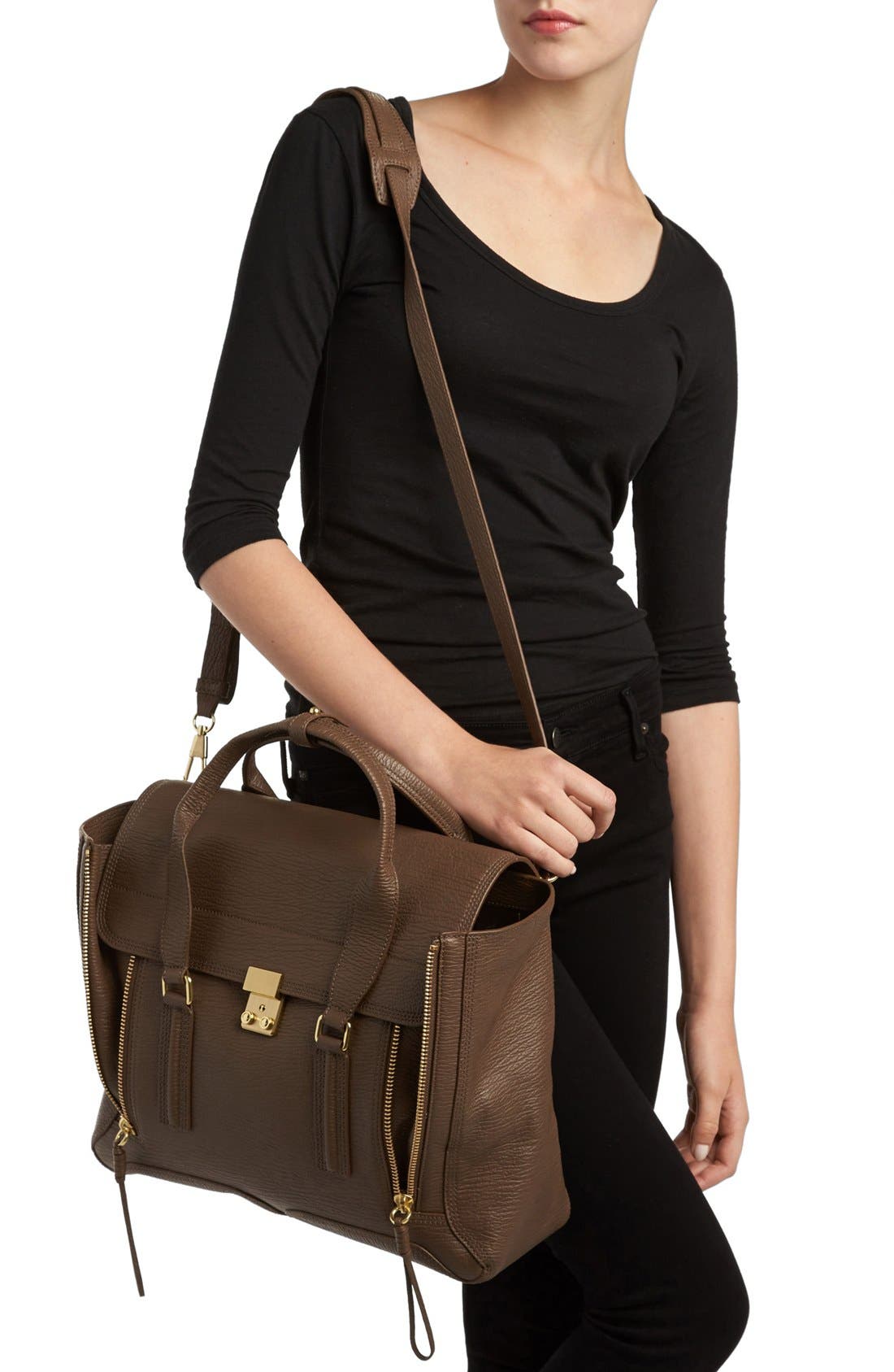 'Large Pashli' Leather Satchel, Alternate, color, TAUPE