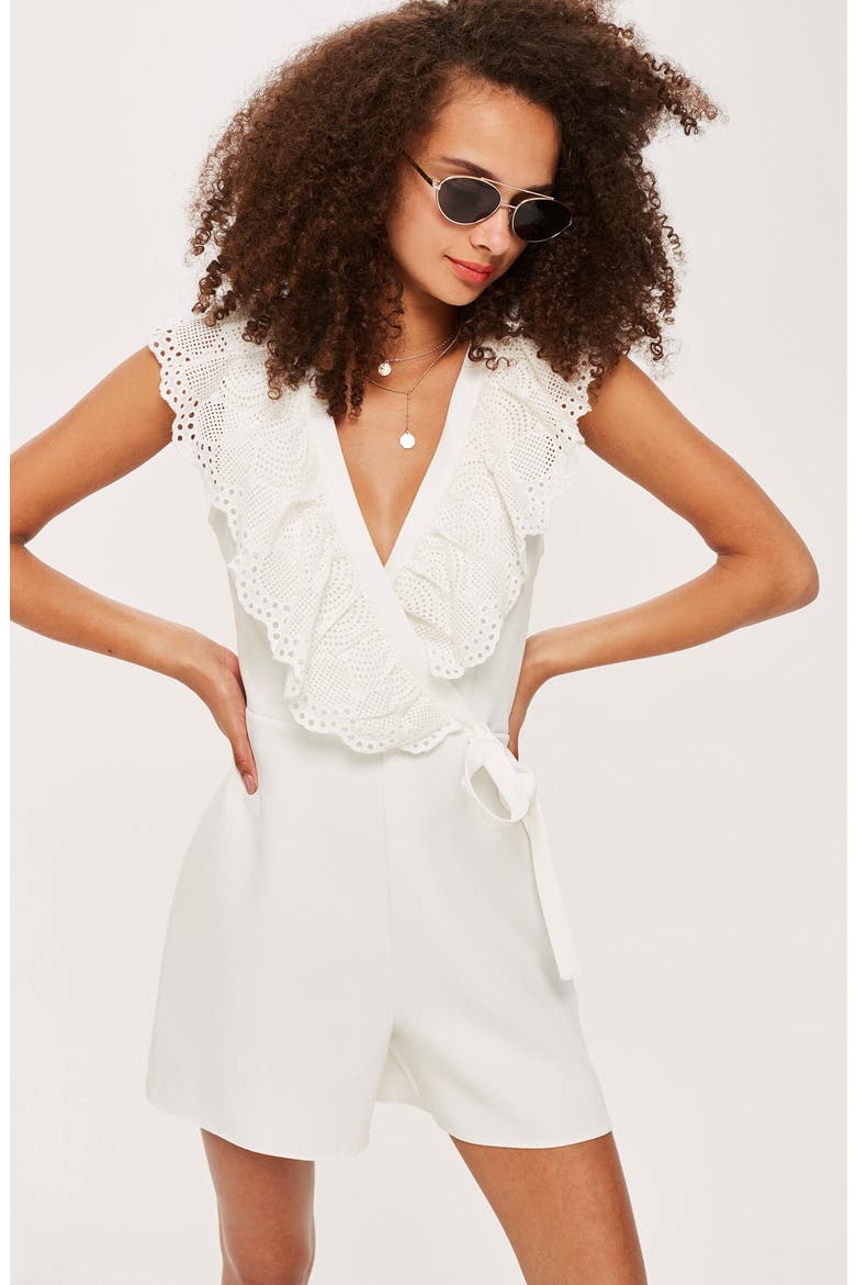 Sara Broderie Romper, Alternate, color, IVORY