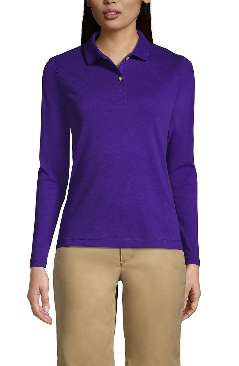 Lands' End School Uniform  Long Sleeve Feminine Fit Interlock Polo Shirt, Main, color, Deep Purple