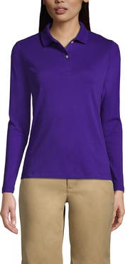 Lands' End School Uniform  Long Sleeve Feminine Fit Interlock Polo Shirt