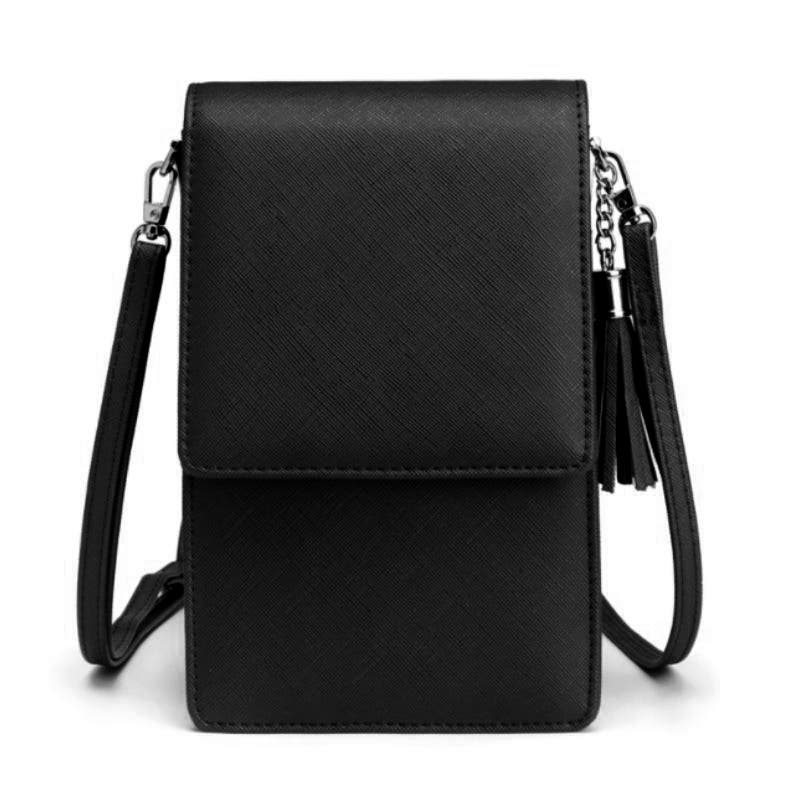 Youzey Vegan Saffiano Leather Crossbody Purse, Main, color, Black