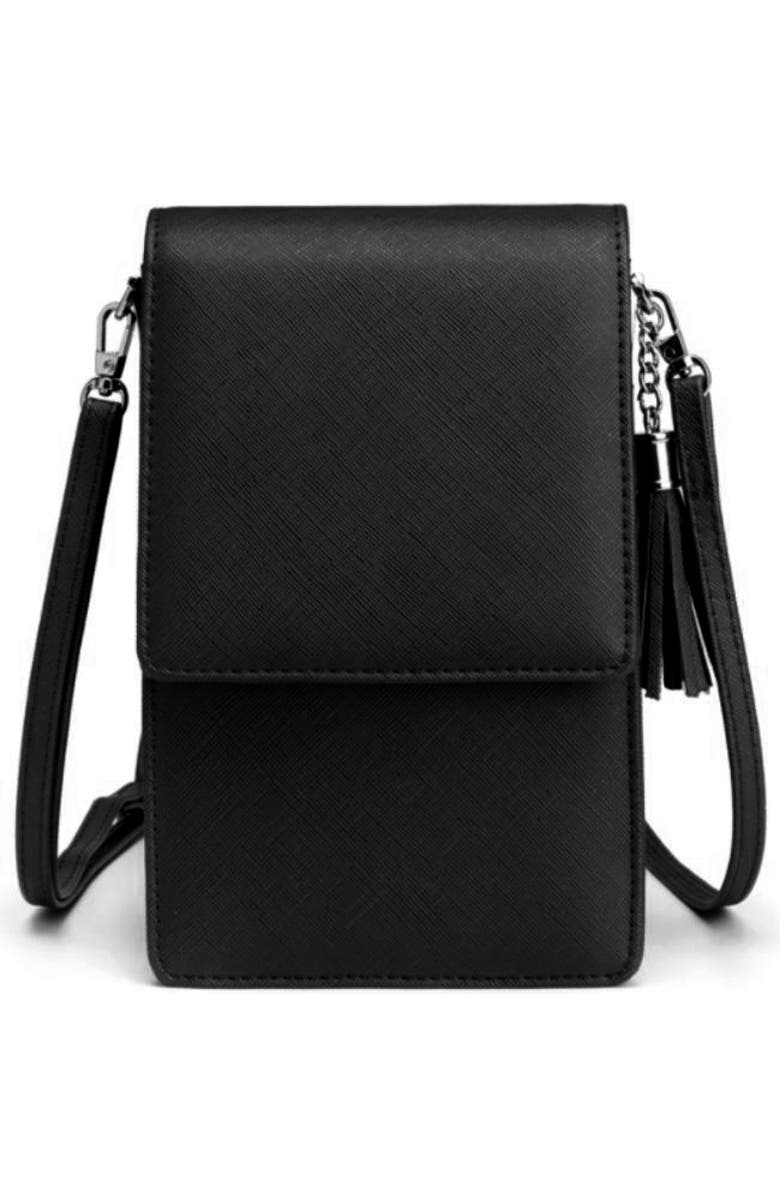 Youzey Vegan Saffiano Leather Crossbody Purse, Main, color, Black