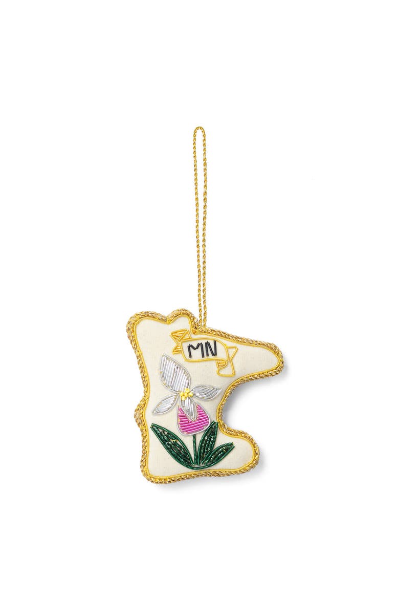Minnesota State Lady Slipper Beaded Fabric Ornament - Embroidered, Main, color, Cream