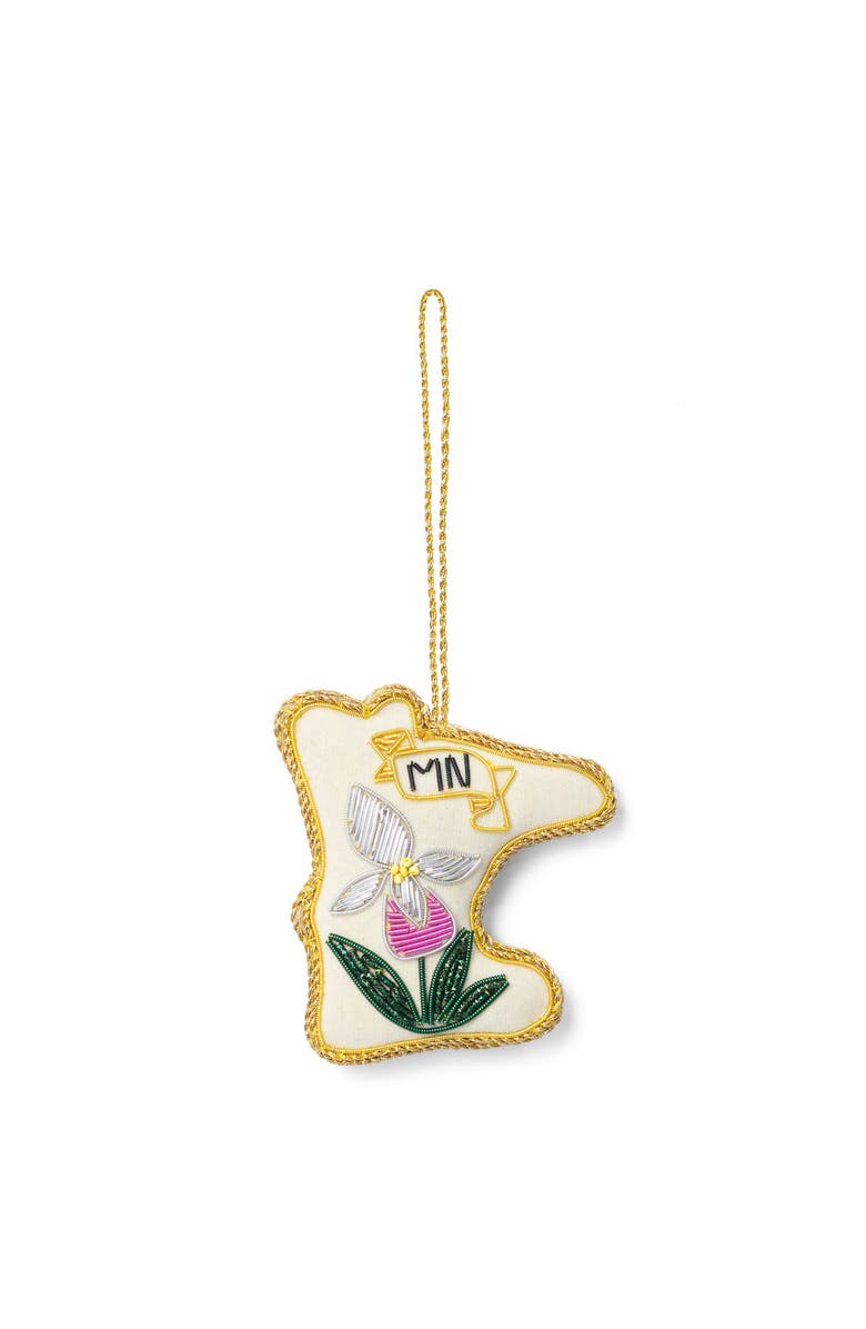 Matr Boomie Minnesota State Lady Slipper Beaded Fabric Ornament - Embroidered, Main, color, Cream