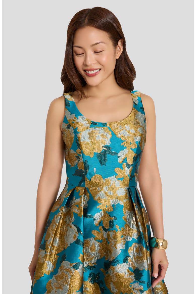 Brocade Sleeveless Cocktail Dress, Alternate, color, BLUE SUNFLOWER