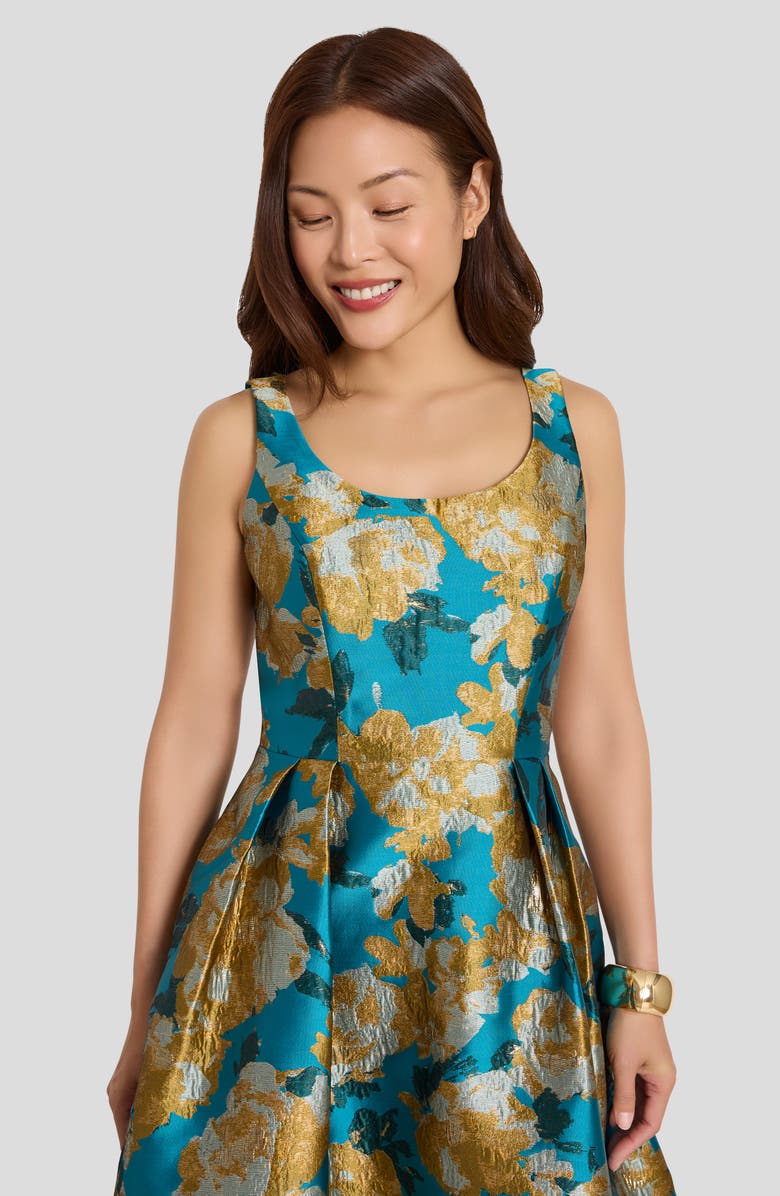 Tahari ASL Brocade Sleeveless Cocktail Dress, Alternate, color, Blue Sunflower