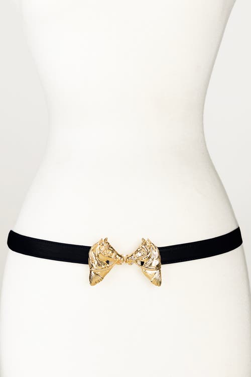 Raina Belts Harvey Horse Clasp Leather Belt In Black