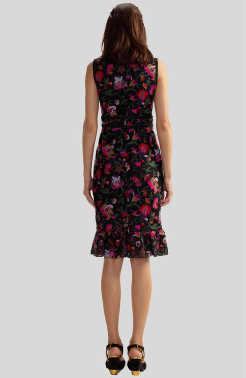 Cynthia Rowley Embroidered Sleeveless Midi Dress In Black Multi
