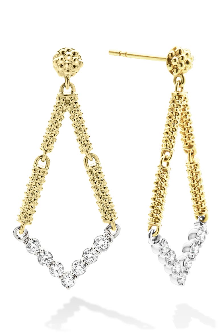 Signature Caviar Diamond V Drop Earrings, Alternate, color, GOLD DIAMOND