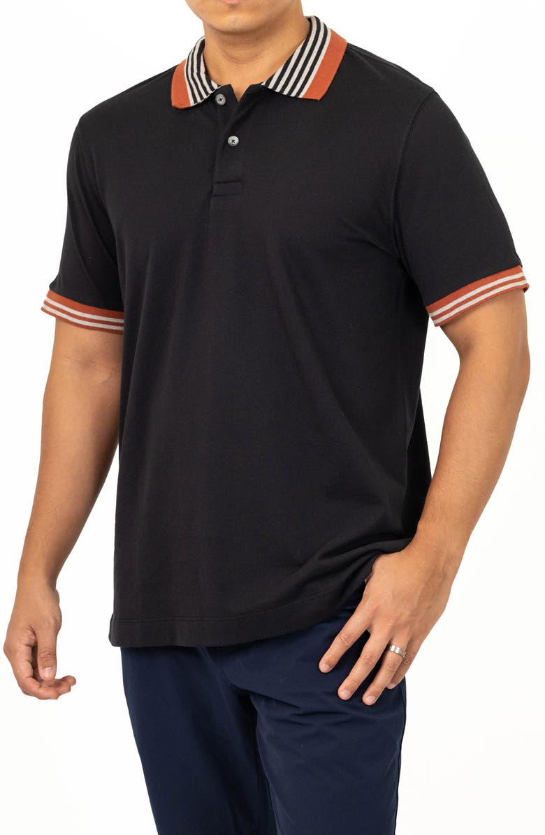 VELLAPAIS Lunas Contrast Collar Cotton Polo, Alternate, color, Black