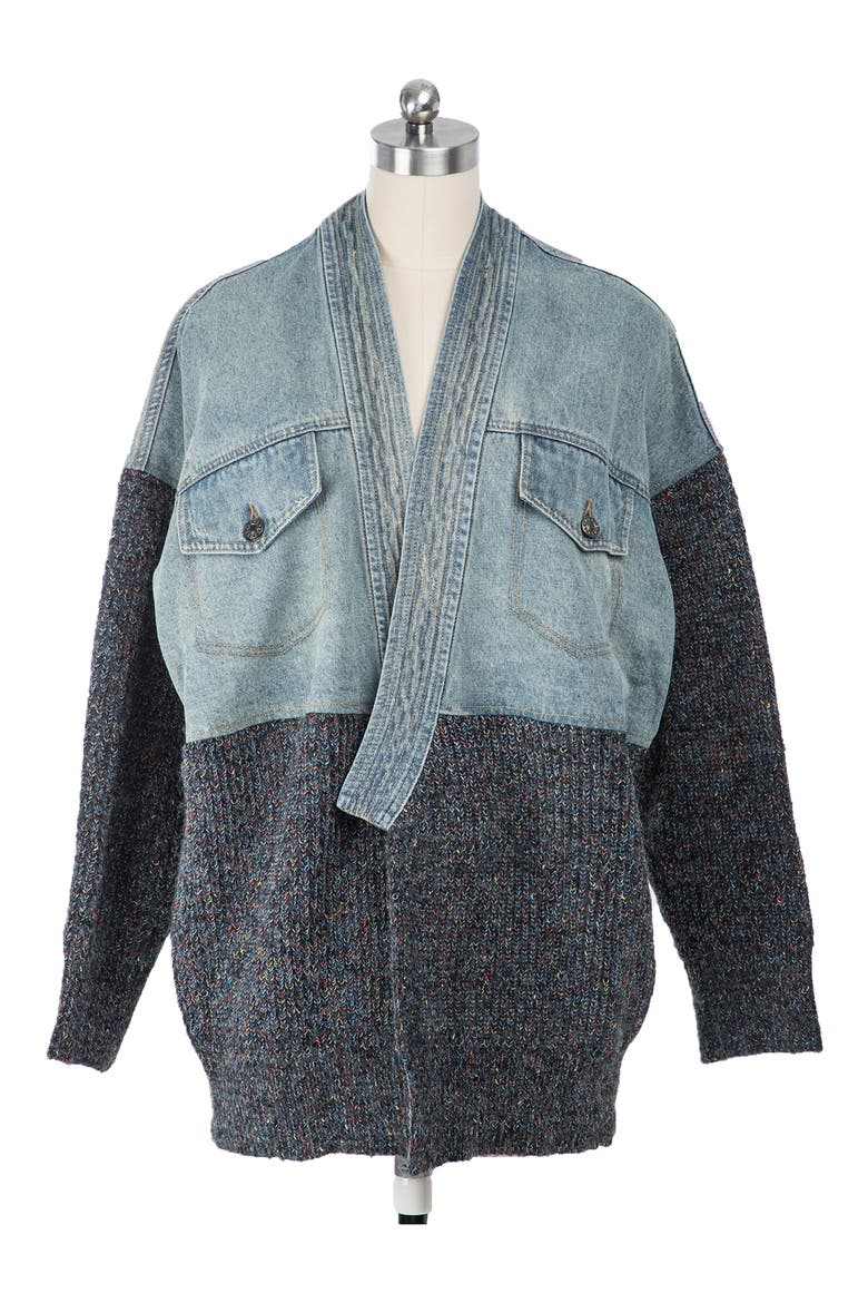 Denim Knit Topper Jacket, Main, color, BLUE