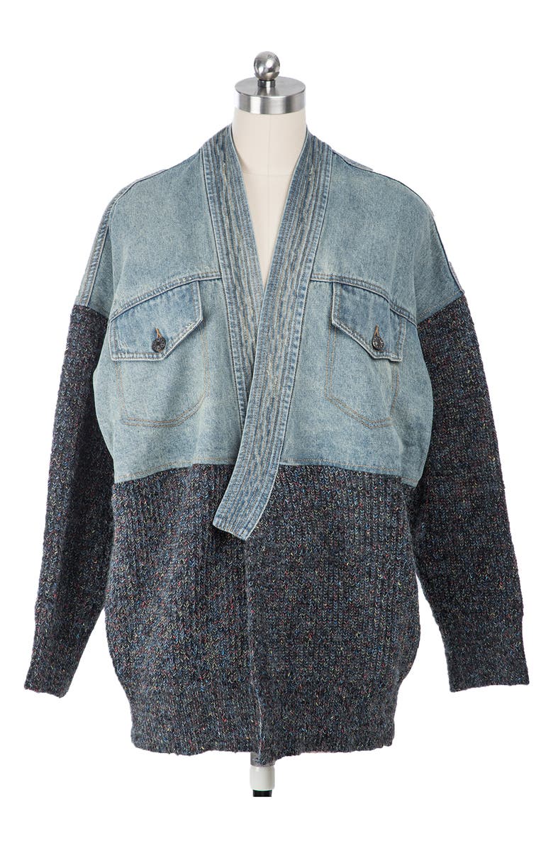 SAACHI Denim Knit Topper Jacket, Main, color, Blue